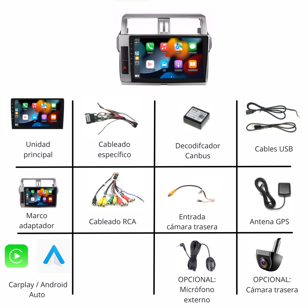 Pantalla / Radio Android para Toyota Land Cruiser 150 (+2009) – CarPlay y Android Auto – Plug & Play