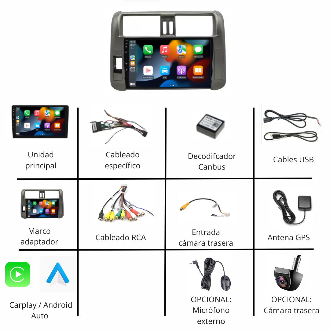 Pantalla / Radio Android para Toyota Land Cruiser 150 (+2009) – CarPlay y Android Auto – Plug & Play (Copia)