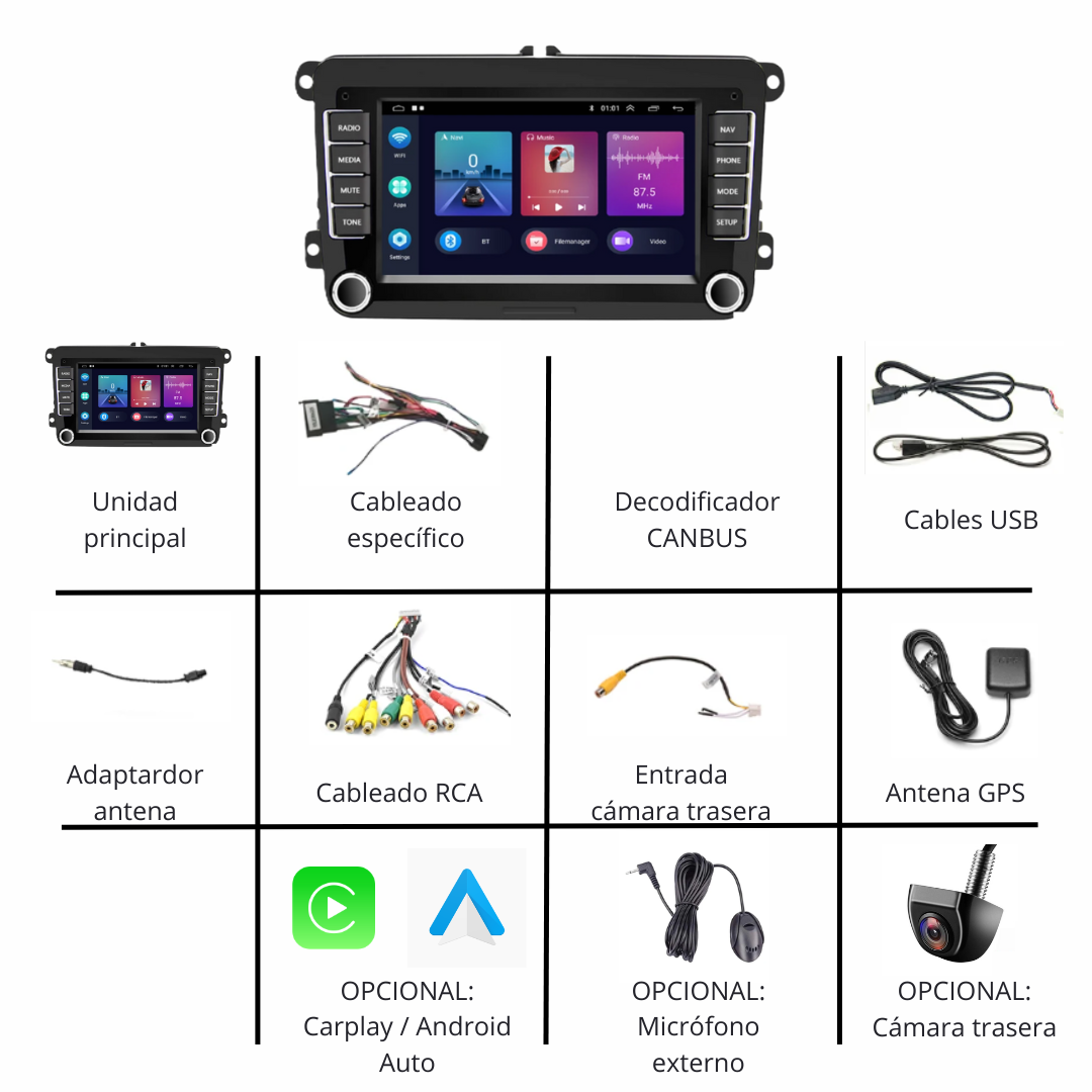 Radio Android 7 pulgadas para Volkswagen