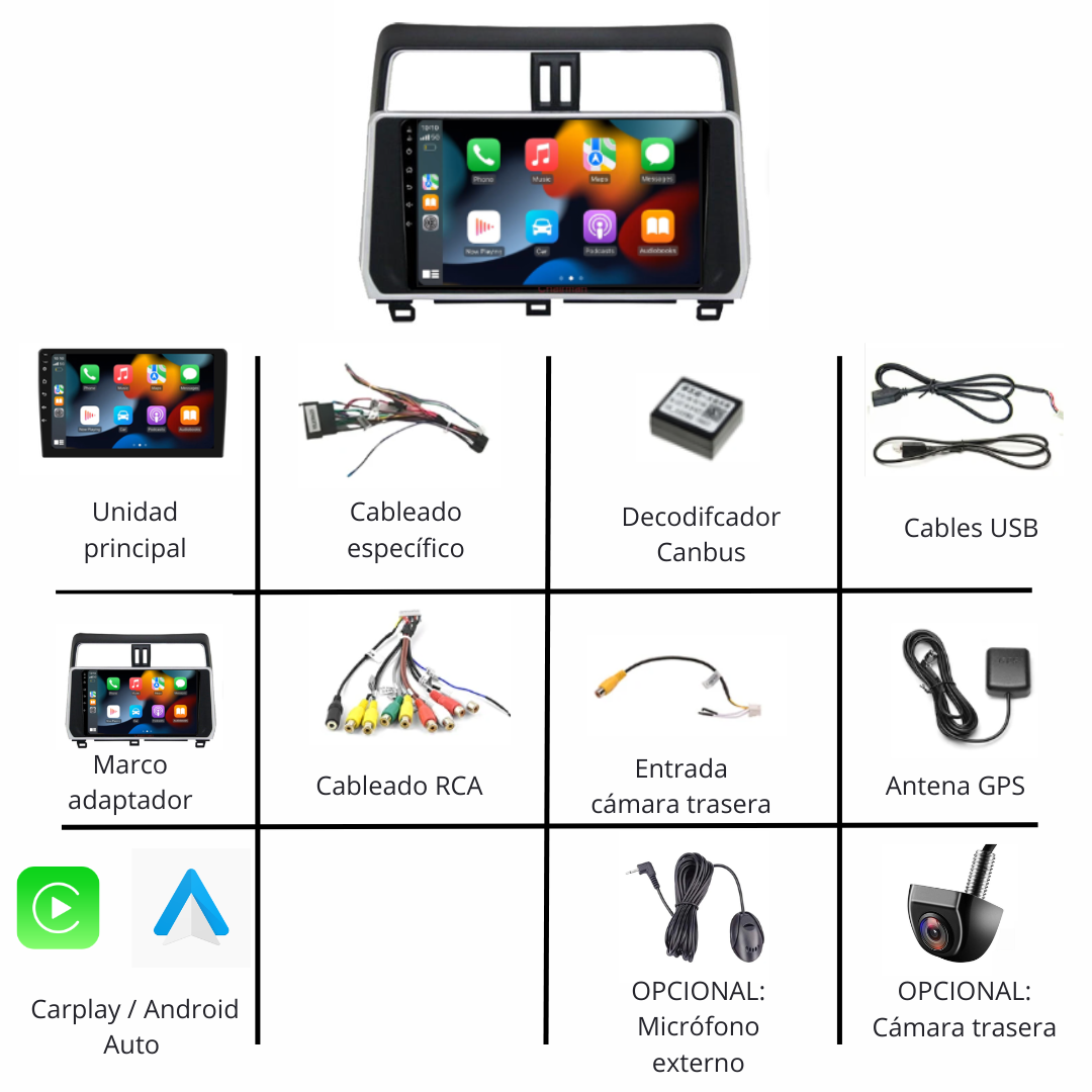Pantalla / Radio Android para Toyota Land Cruiser 150 (+2018) – CarPlay y Android Auto – Plug & Play